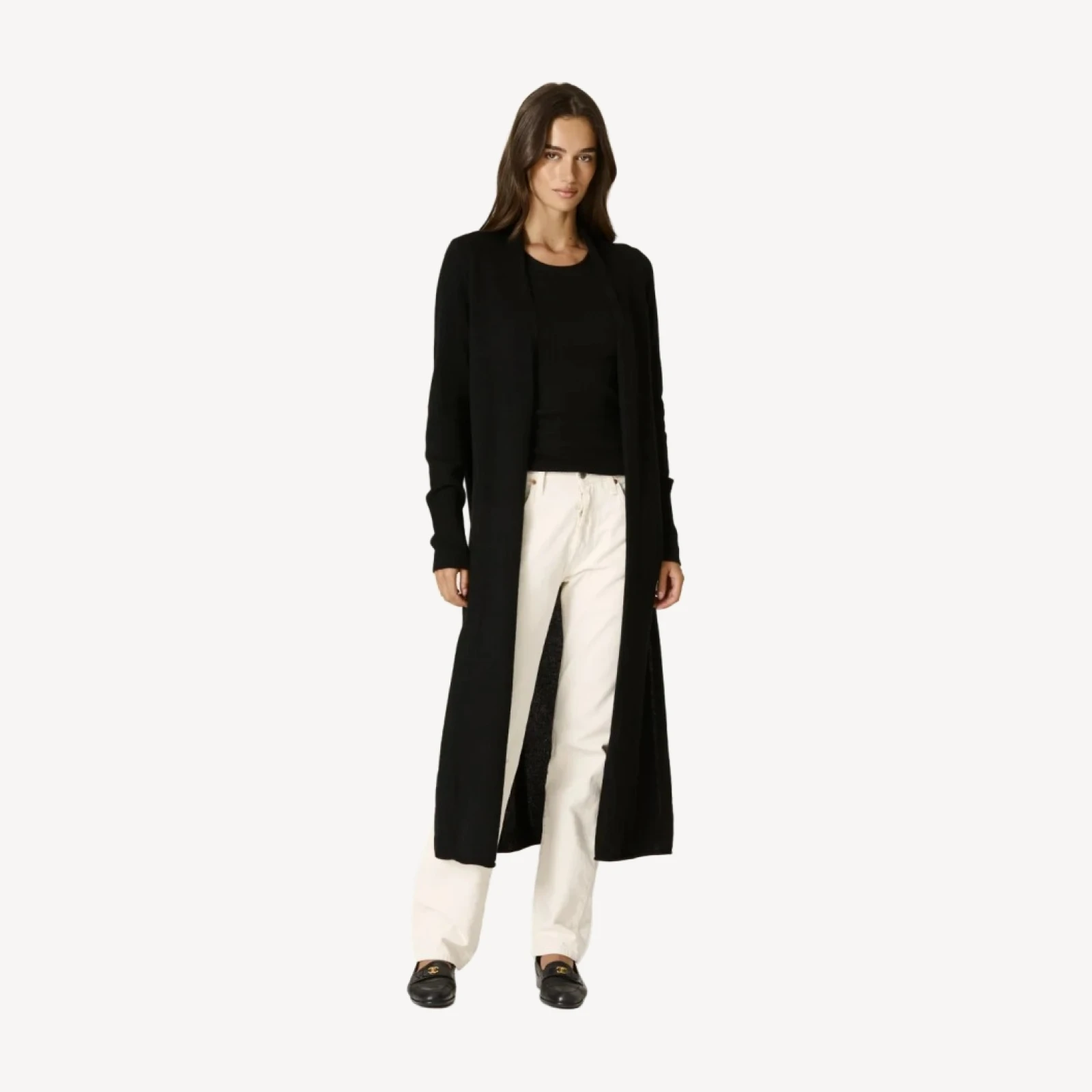 FAYE LONGLINE CASHMERE CARDIGAN - BLACK