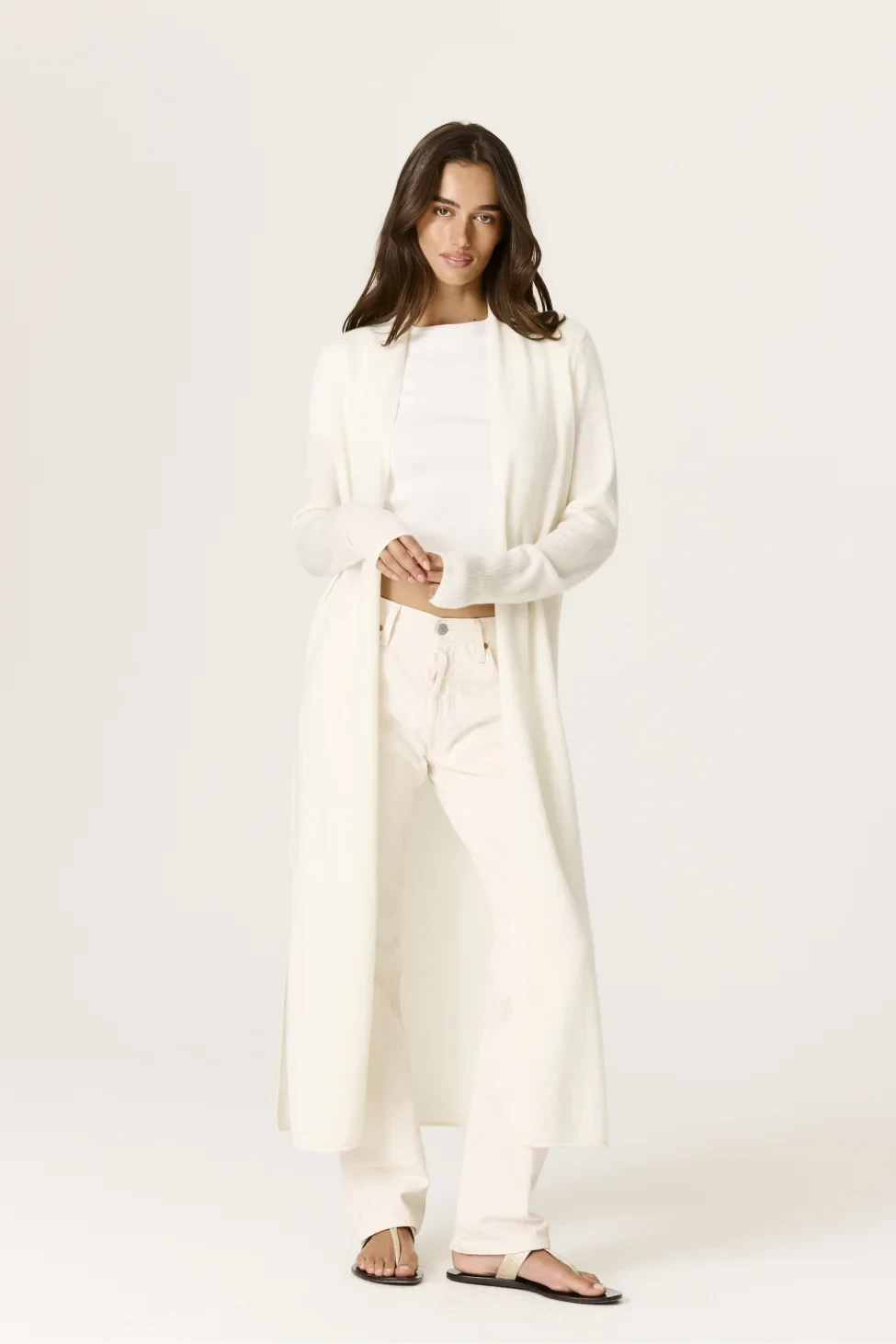 FAYE LONGLINE CASHMERE CARDIGAN - ECRU