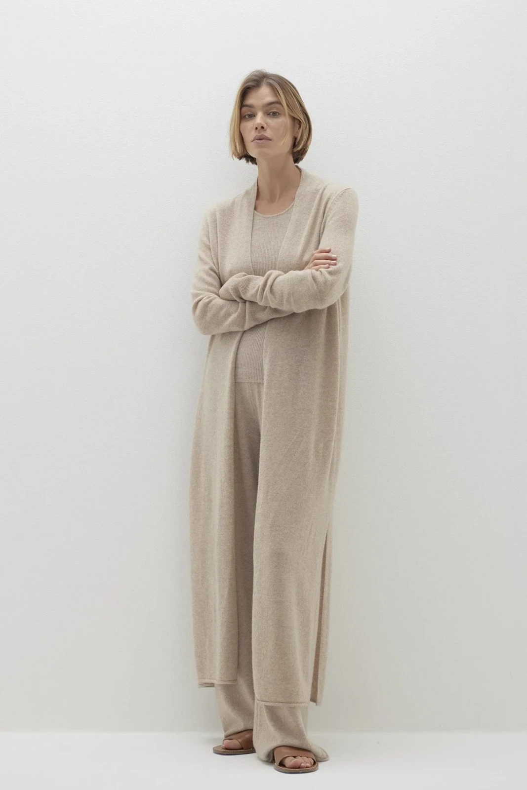 FAYE LONGLINE CASHMERE CARDIGAN - FLAX