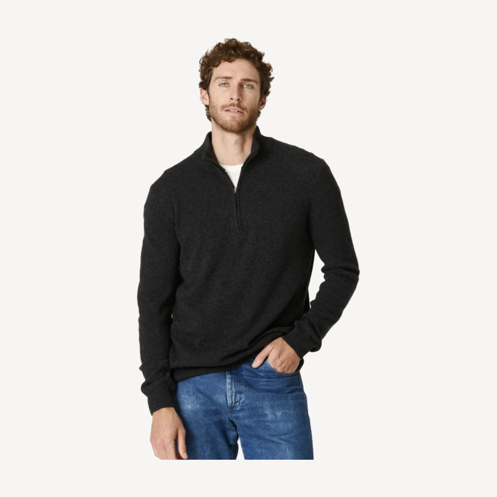 PHILLIP QUARTER-ZIP CASHMERE SWEATER - CHARCOAL