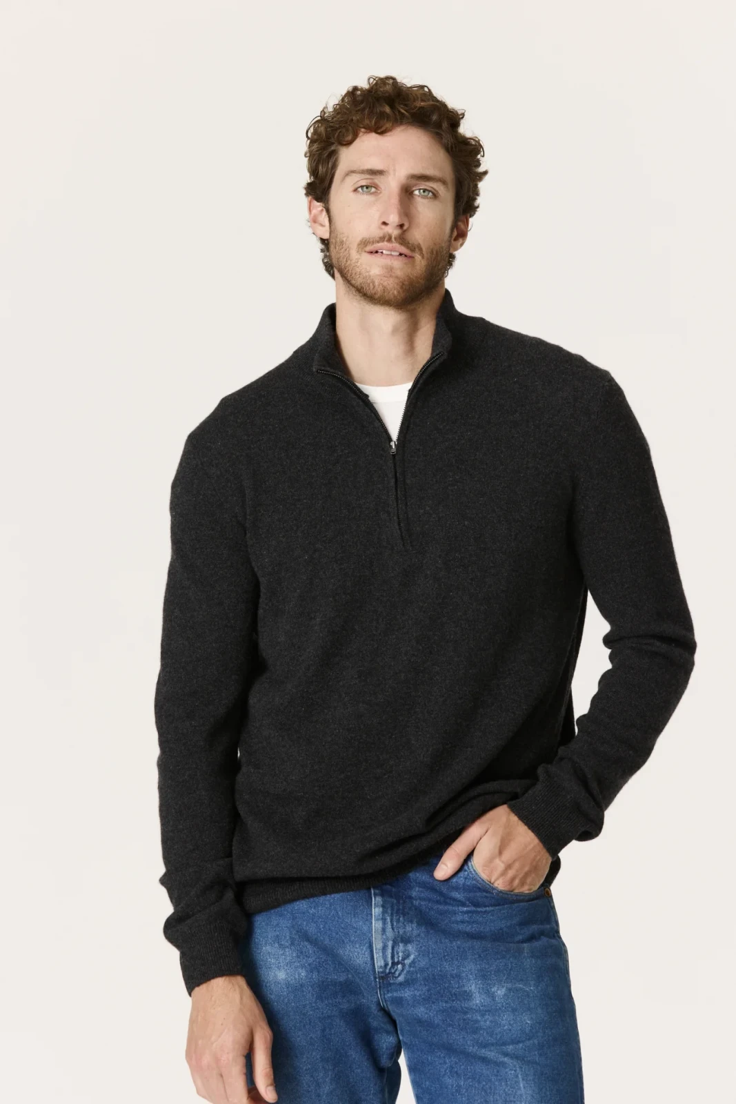 PHILLIP QUARTER-ZIP CASHMERE SWEATER - CHARCOAL
