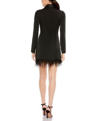Mac Duggal Feathered Trim Tuxedo Dress