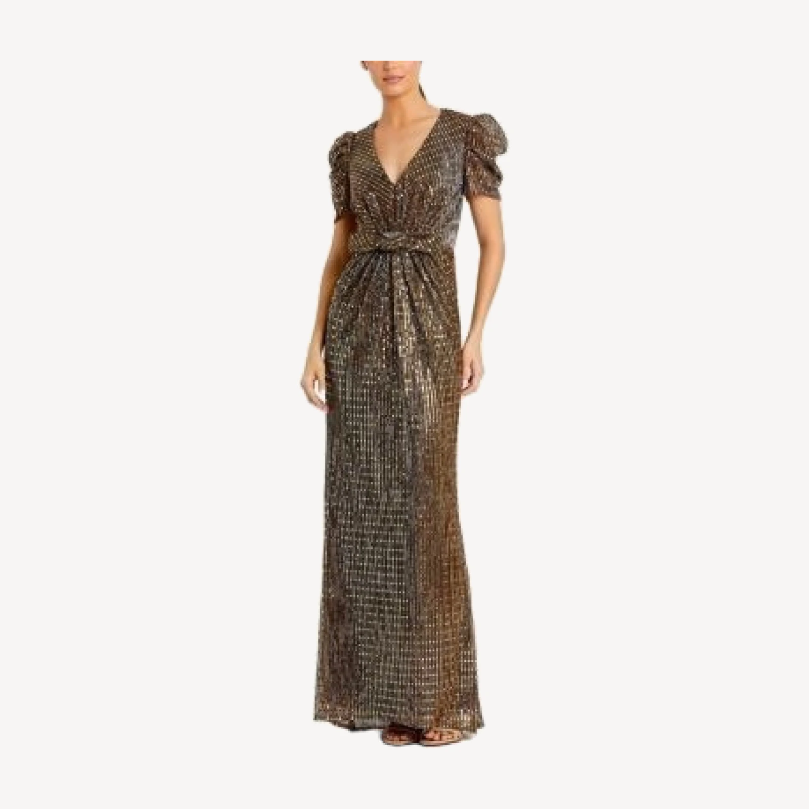 Mac Duggal Bow Waist Metallic Gown