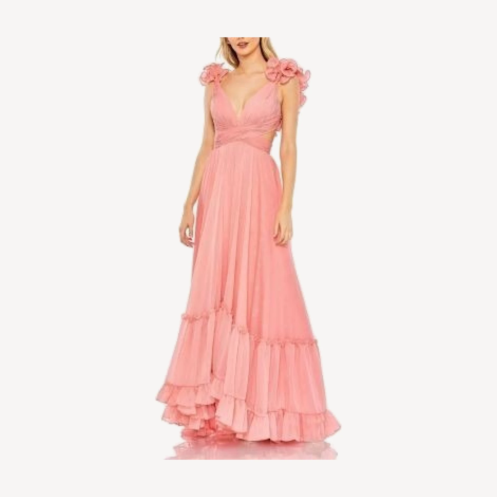 Mac Duggal Ruffle Sleeve V-neck A-line Gown