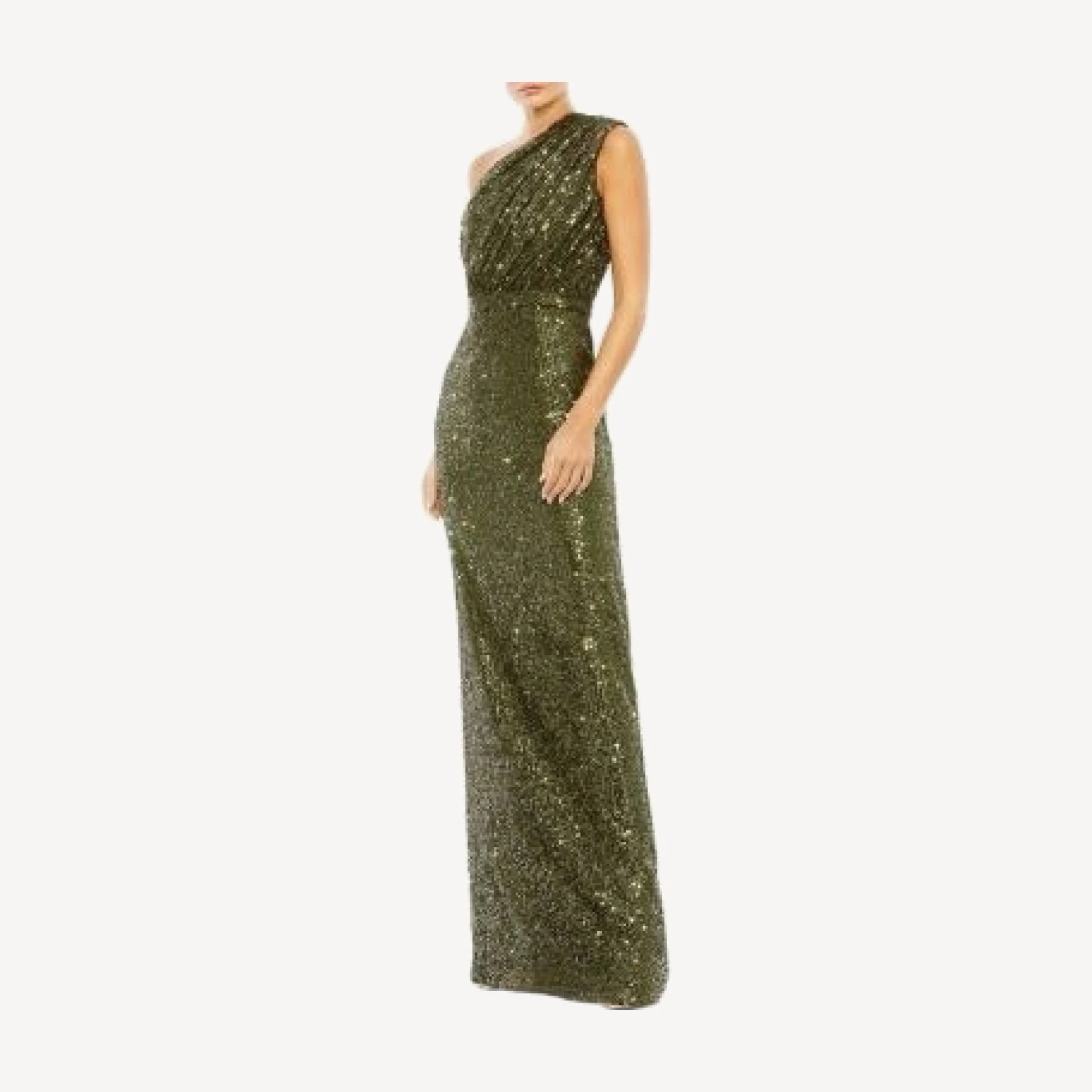Mac Duggal Sequined Ruched One Shoulder Gown