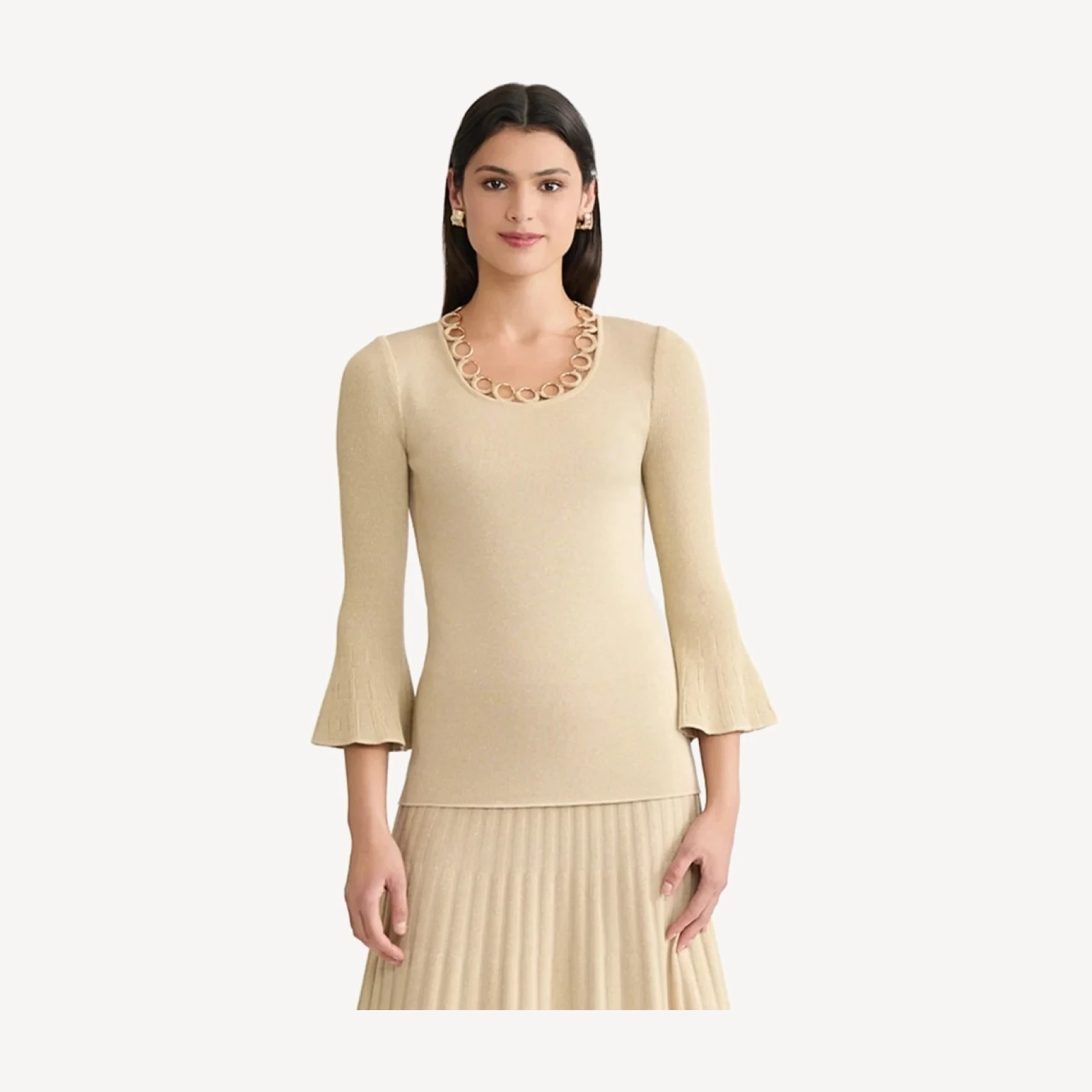 Lurex Crochet Grommet Soft Knit Top - True Fit