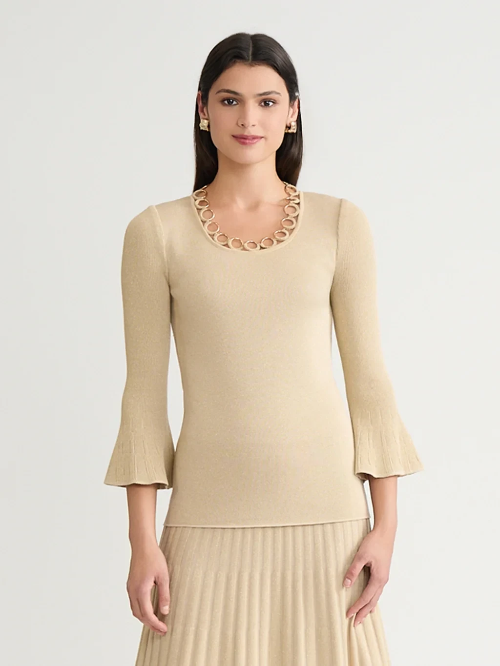 Lurex Crochet Grommet Soft Knit Top - True Fit