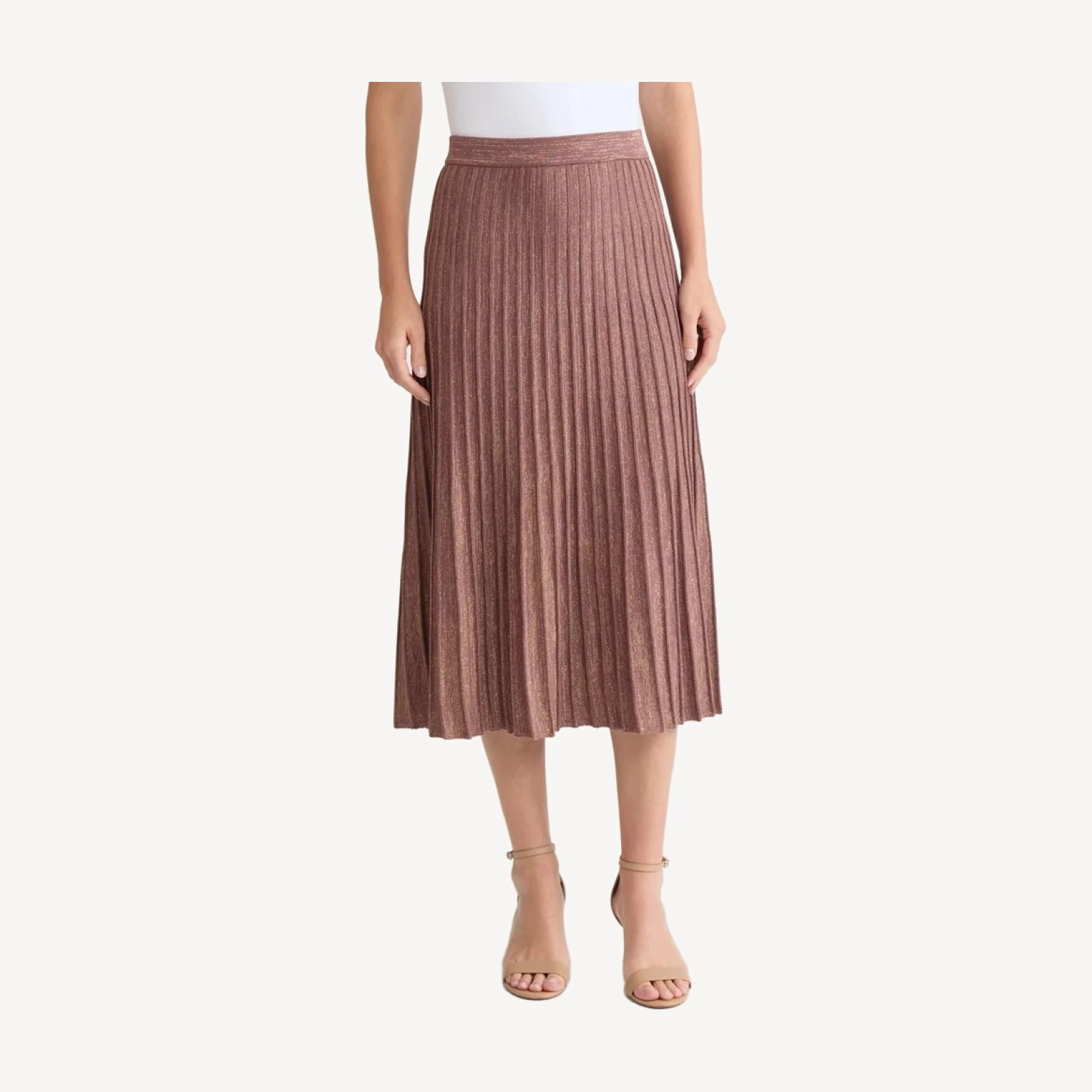 Lurex A-Line Soft Ribbed Knit Midi Skirt