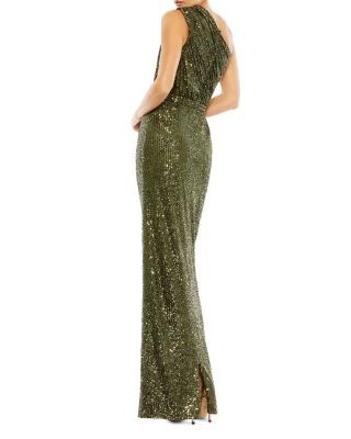 Mac Duggal Sequined Ruched One Shoulder Gown