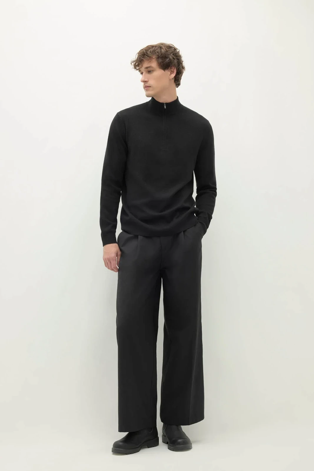 PHILLIP QUARTER-ZIP CASHMERE SWEATER - BLACK