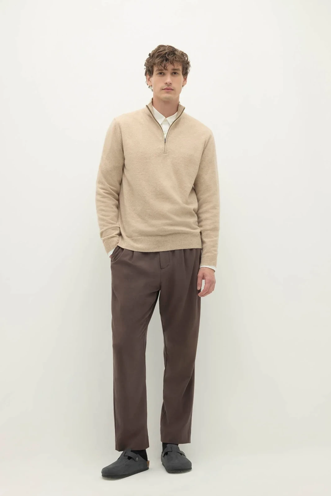 PHILLIP QUARTER-ZIP CASHMERE SWEATER - FLAX