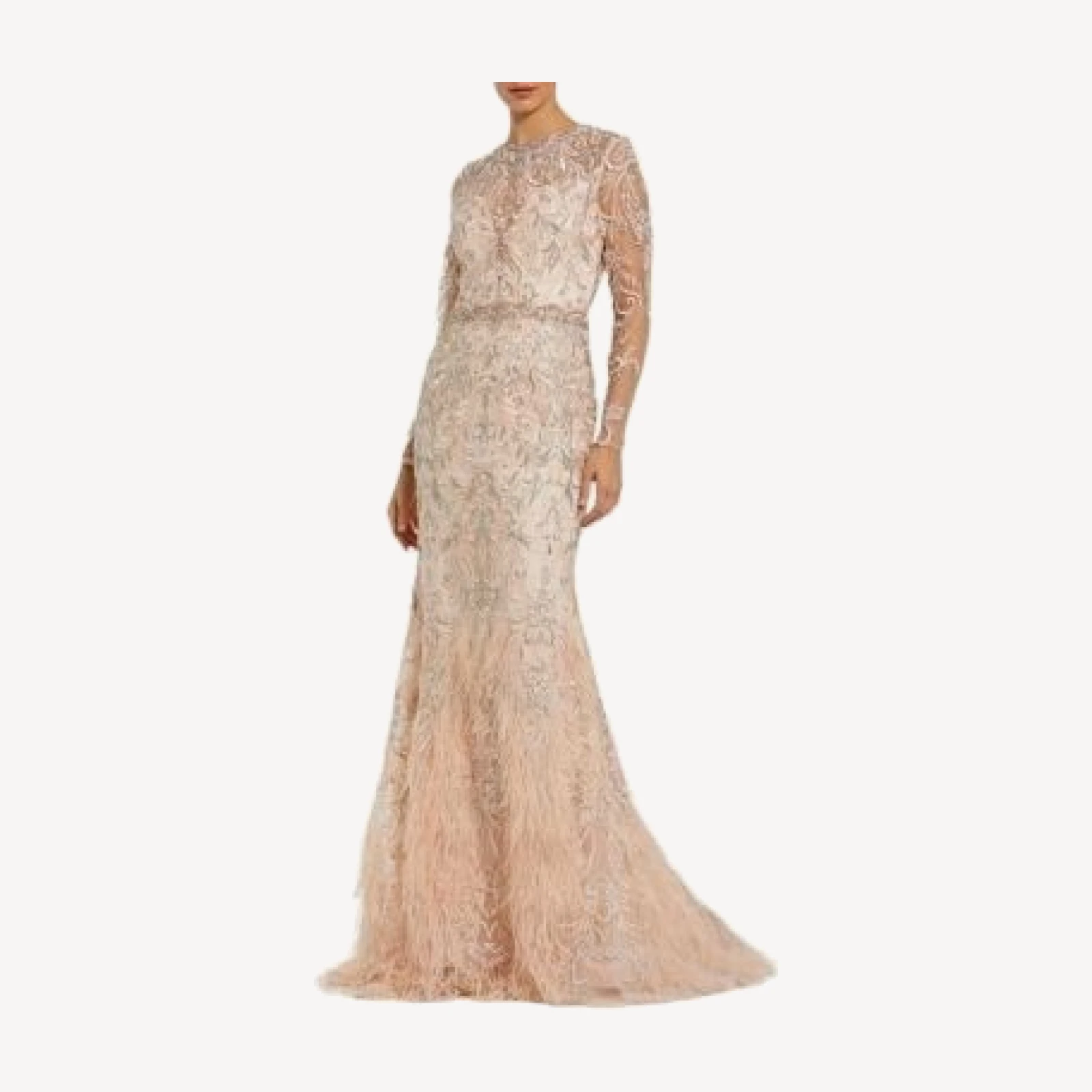 Mac Duggal Embroidered Illusion Long Sleeve Trumpet Gown