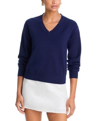 Aqua Scalloped V Neck Sweater - Exclusive
