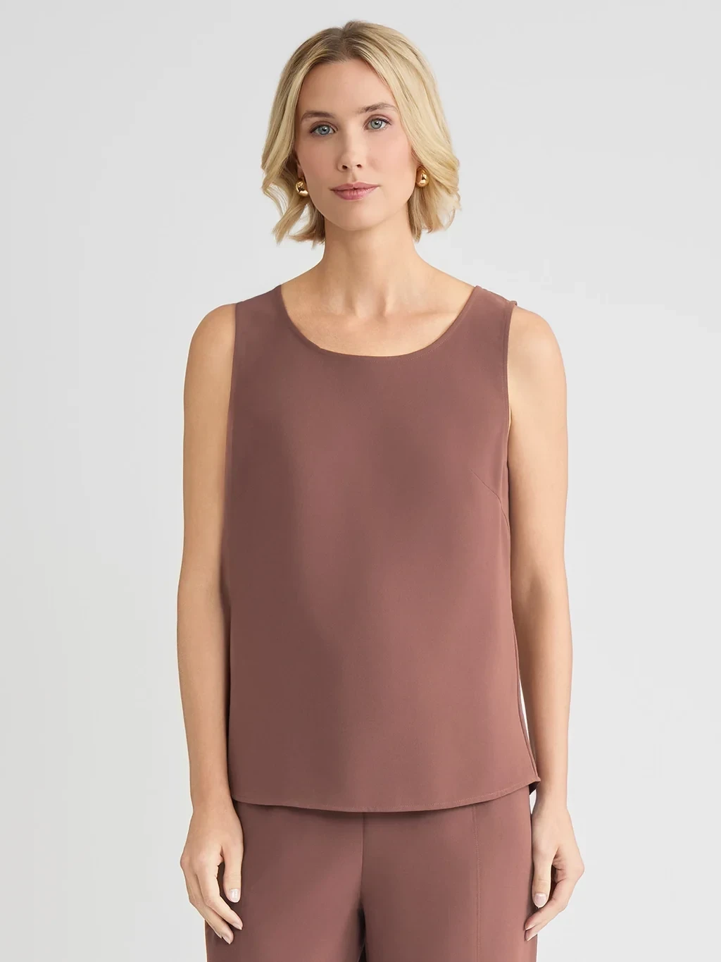 Classic Crepe de Chine Tank Top, Midnight Umber - True Fit