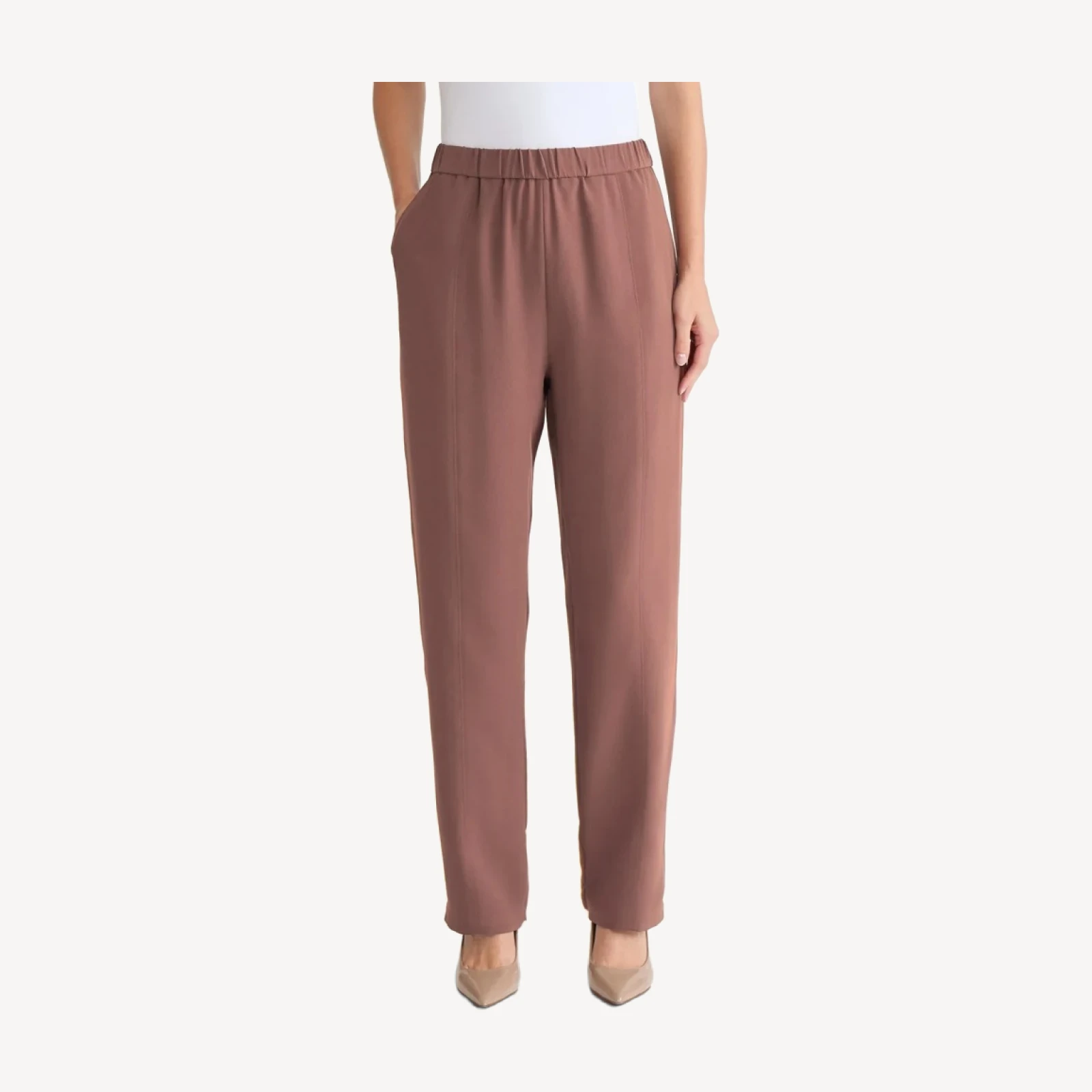Nora Straight Leg Crepe de Chine Pant, Midnight Umber