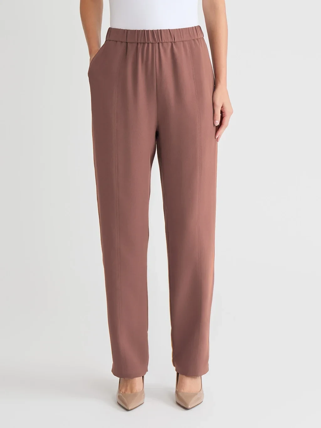 Nora Straight Leg Crepe de Chine Pant, Midnight Umber