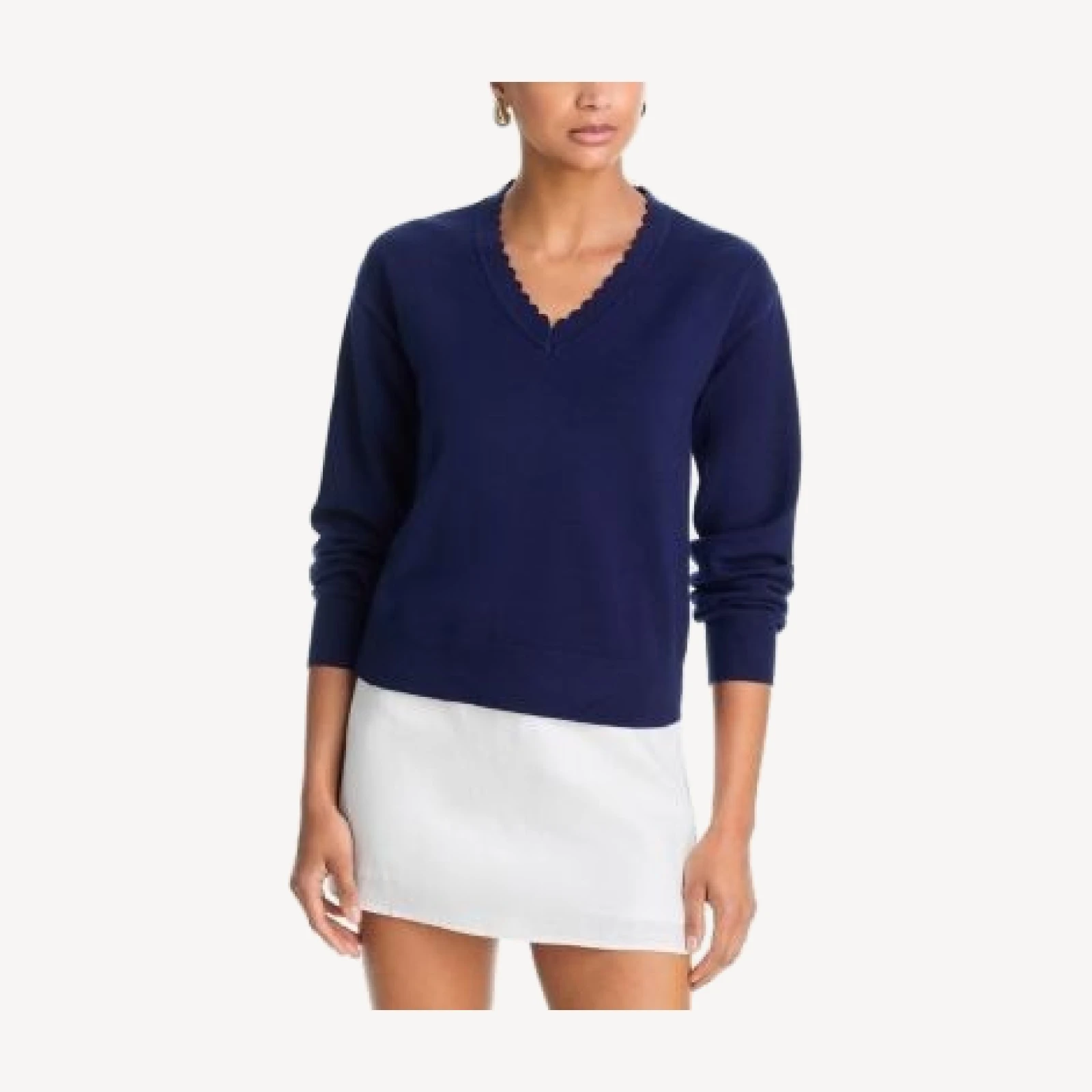 Aqua Scalloped V Neck Sweater - Exclusive
