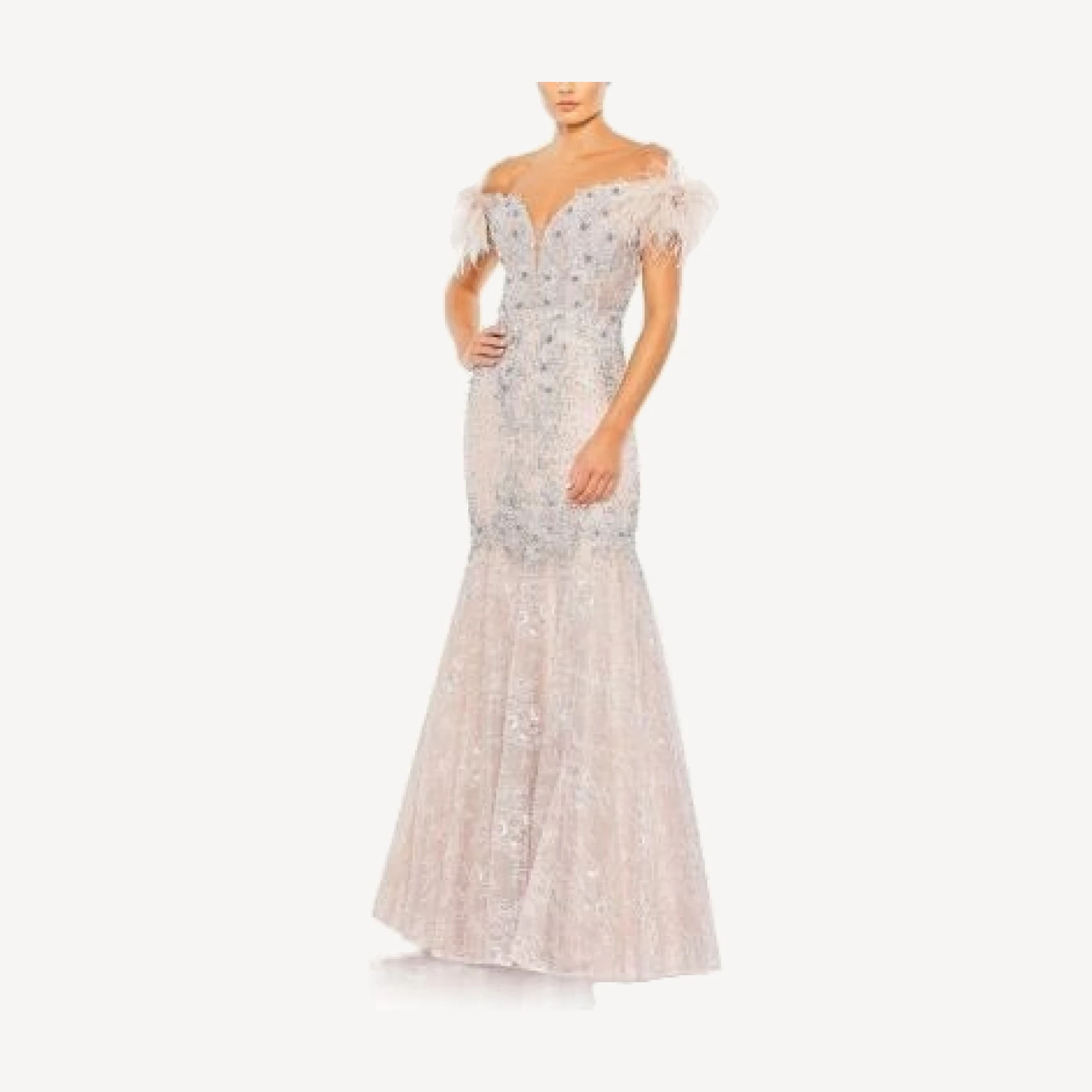 Mac Duggal Feathered Crystal Embellished Sleeveless Gown