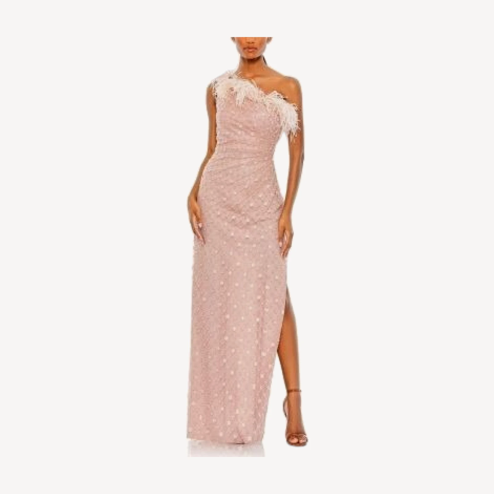 Mac Duggal Embellished One Shoulder Feathered Gown