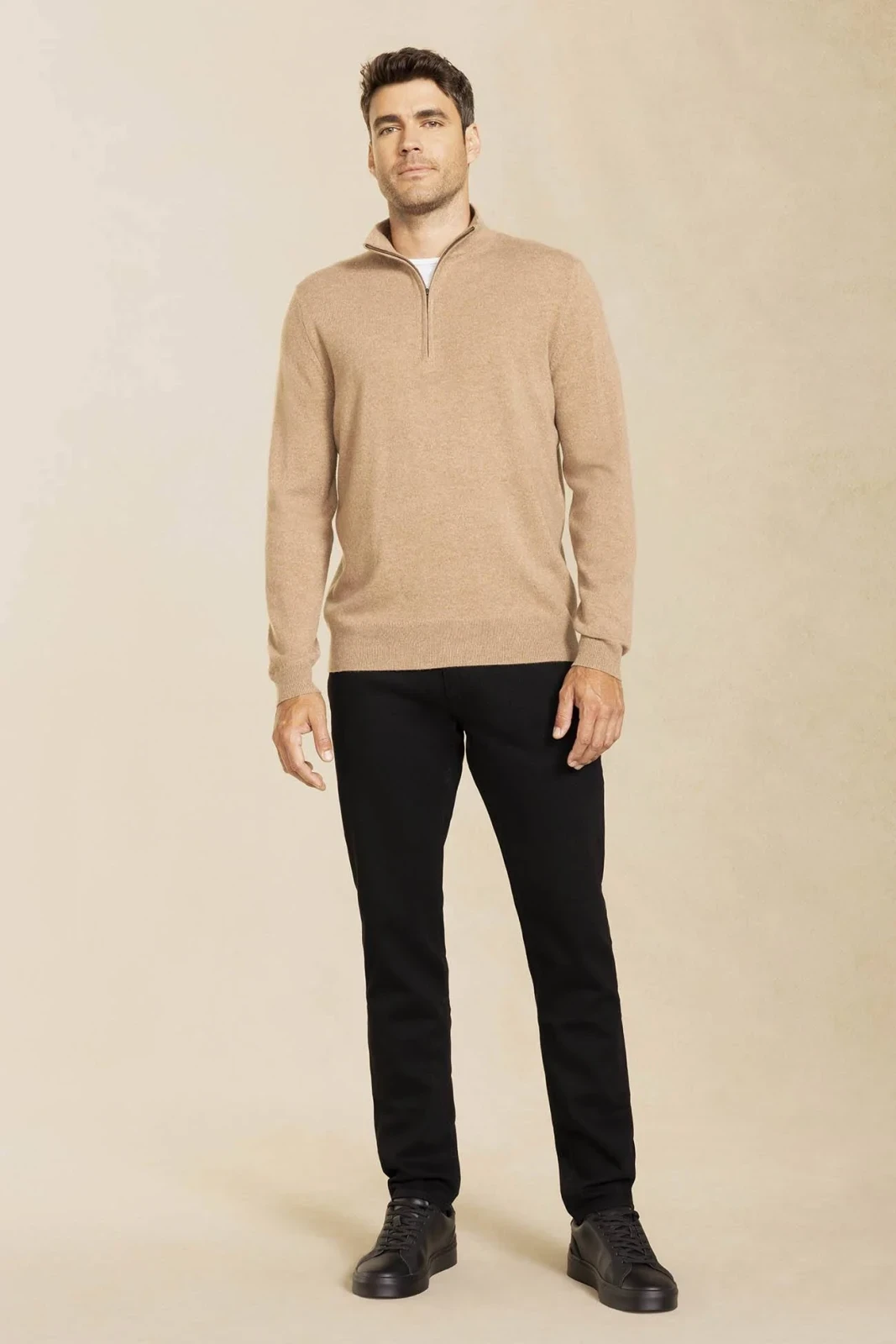 PHILLIP QUARTER-ZIP CASHMERE SWEATER - TOAST