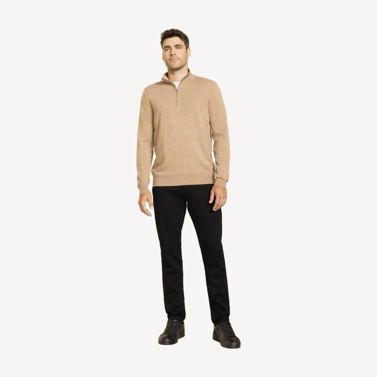 PHILLIP QUARTER-ZIP CASHMERE SWEATER - TOAST