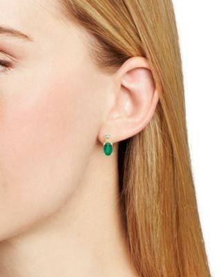 Emerald and Diamond Drop Earrings in 14K Yellow Gold