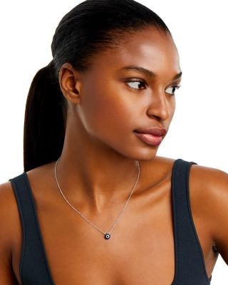 Bloomingdale's Fine Collection Blue Sapphire & Diamond Evil Eye Pendant Necklace in 14K White Gold, 18