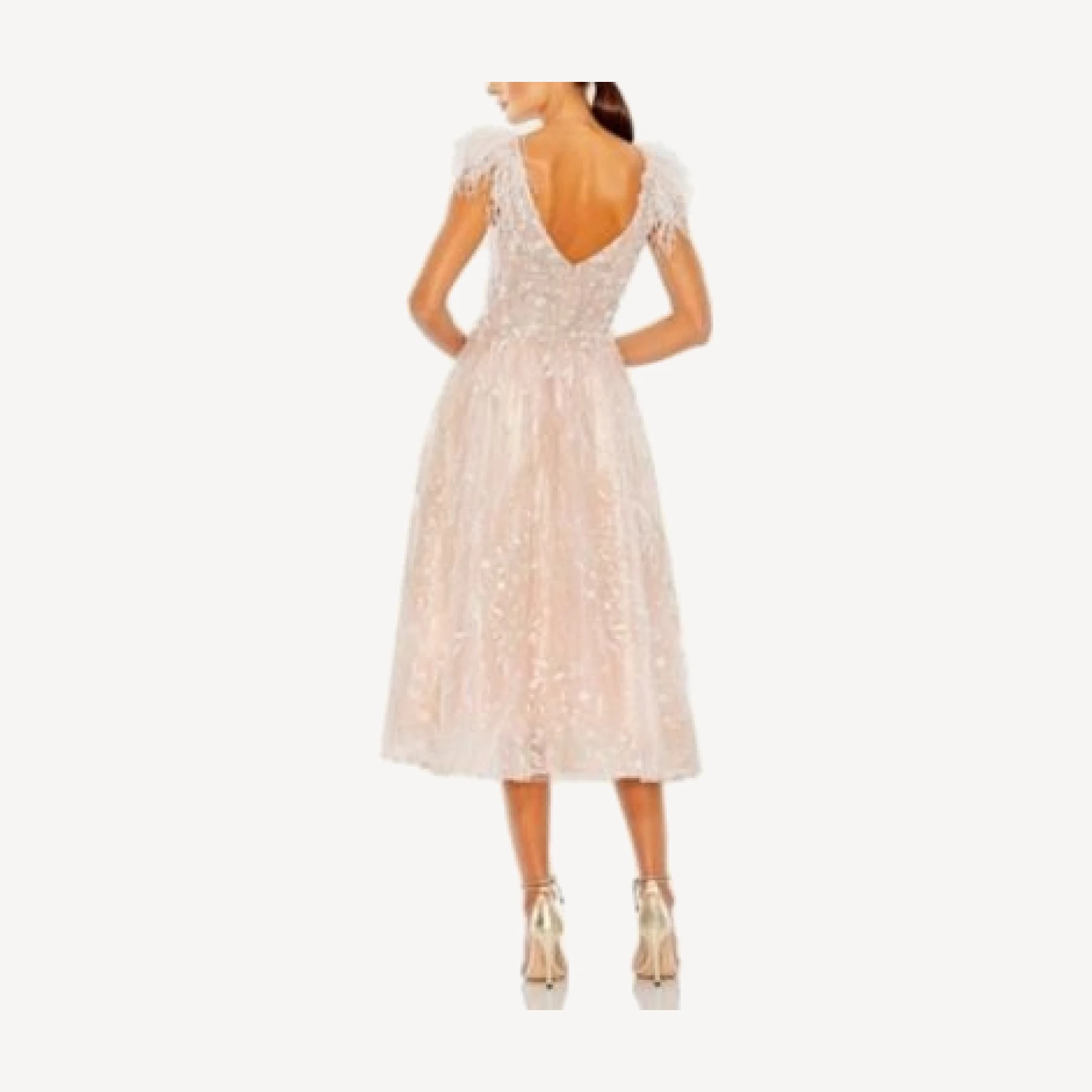 Mac Duggal Embroidered Sleeveless Feather Detail Midi Dress