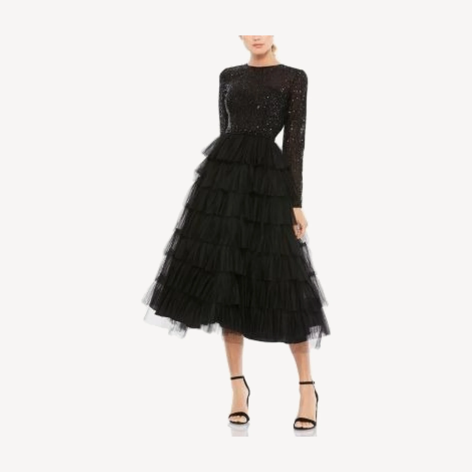Mac Duggal Sequined Layered Tulle A Line Cocktail Dress