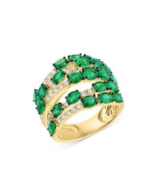 Bloomingdale's Fine Collection Emerald & Diamond Multi Row Band in 14K Yellow Gold