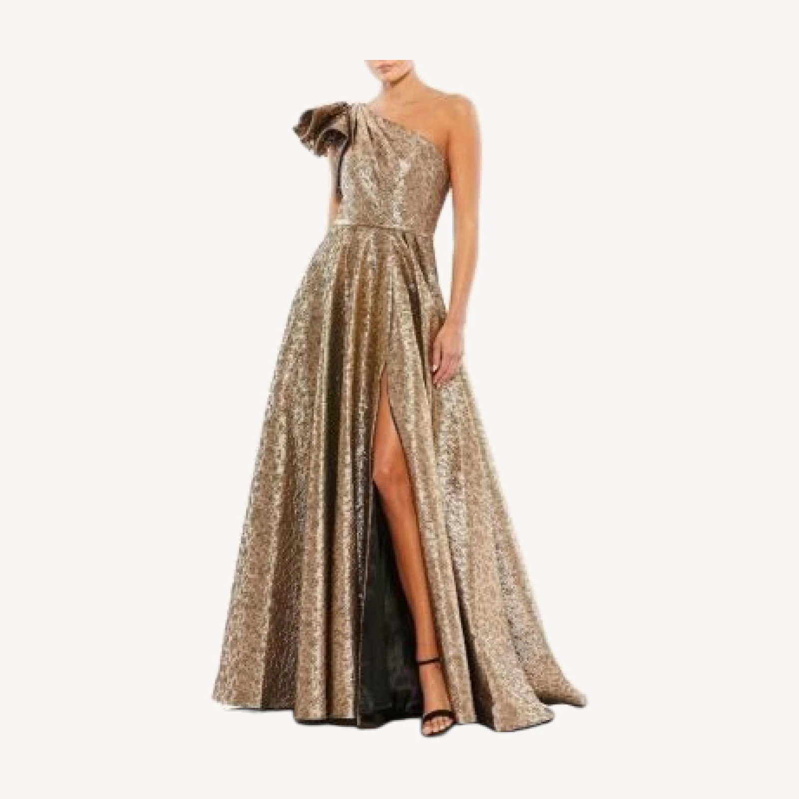Mac Duggal One-Shoulder Metallic Ballgown