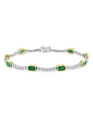 Bloomingdale's Fine Collection Emerald & Diamond Station Tennis Bracelet in 14K Yellow and White Gold