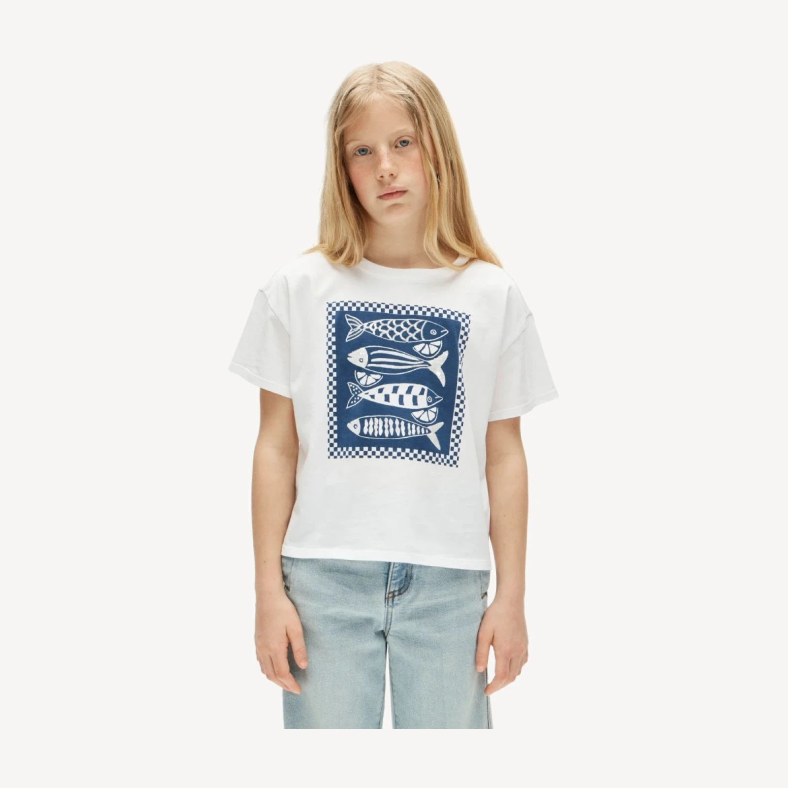 Girls' short-sleeve fish graphic T-shirt with sequins