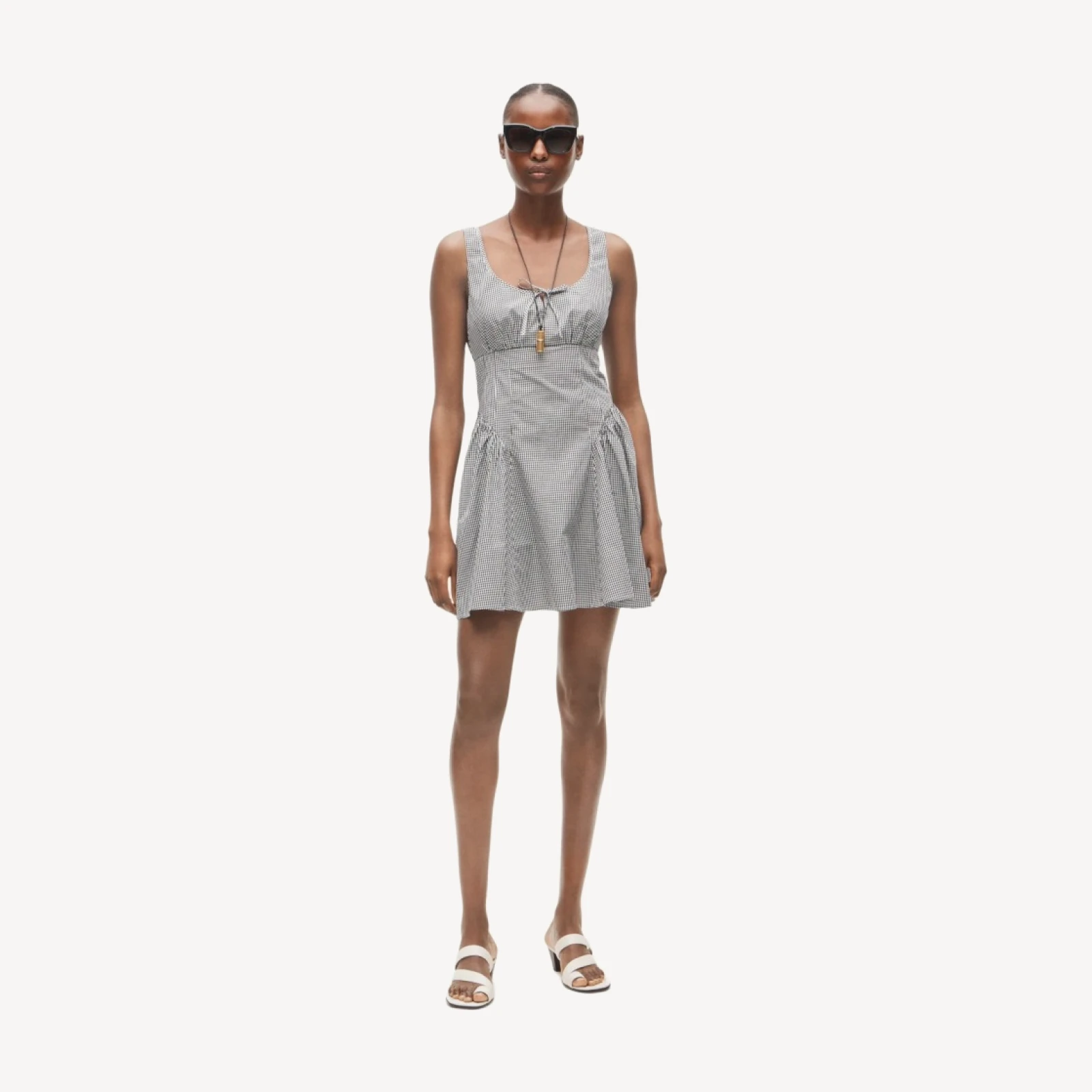 Empire-waist mini dress in gingham cotton poplin