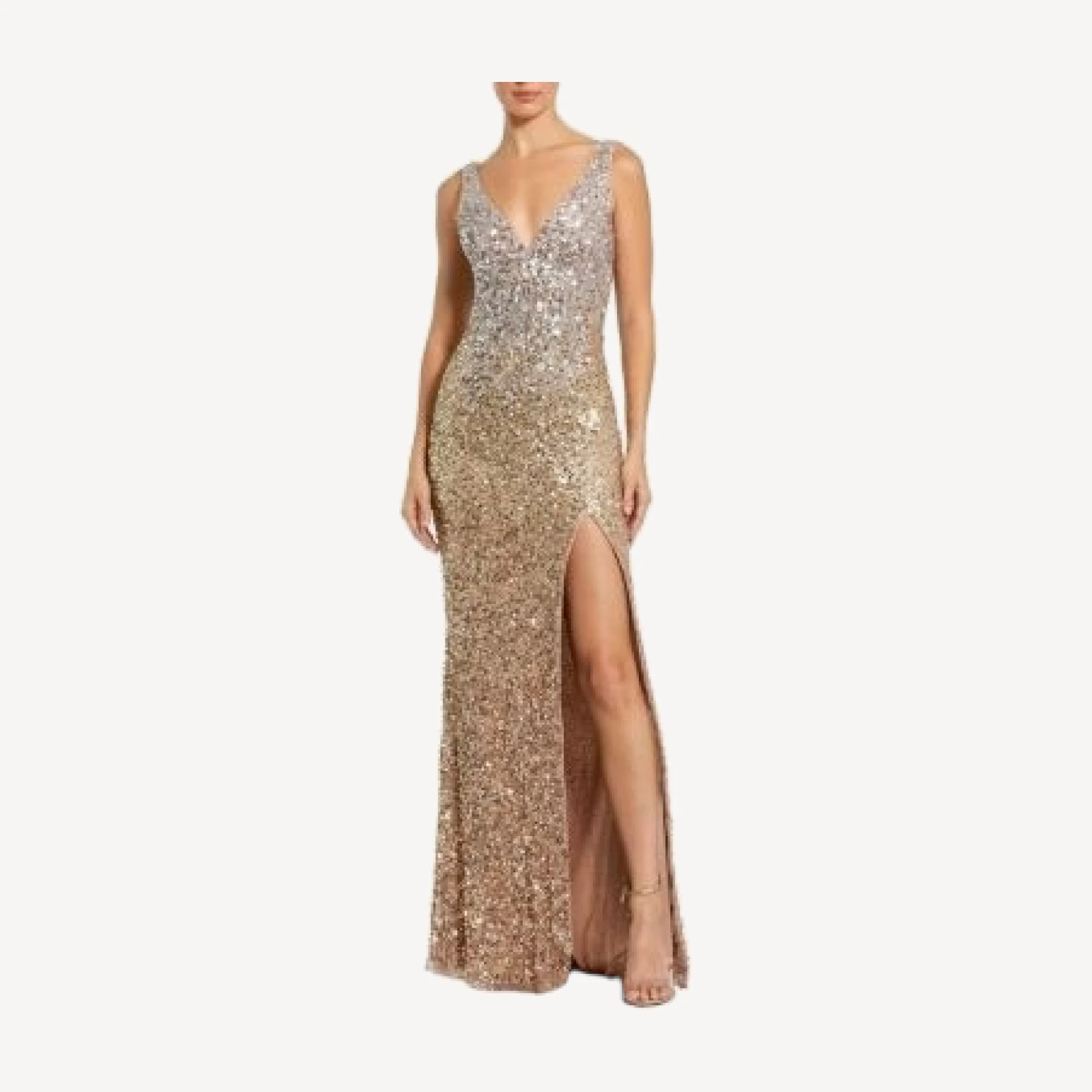 Mac Duggal Sequined Sleeveless V Neck Side Slit Gown
