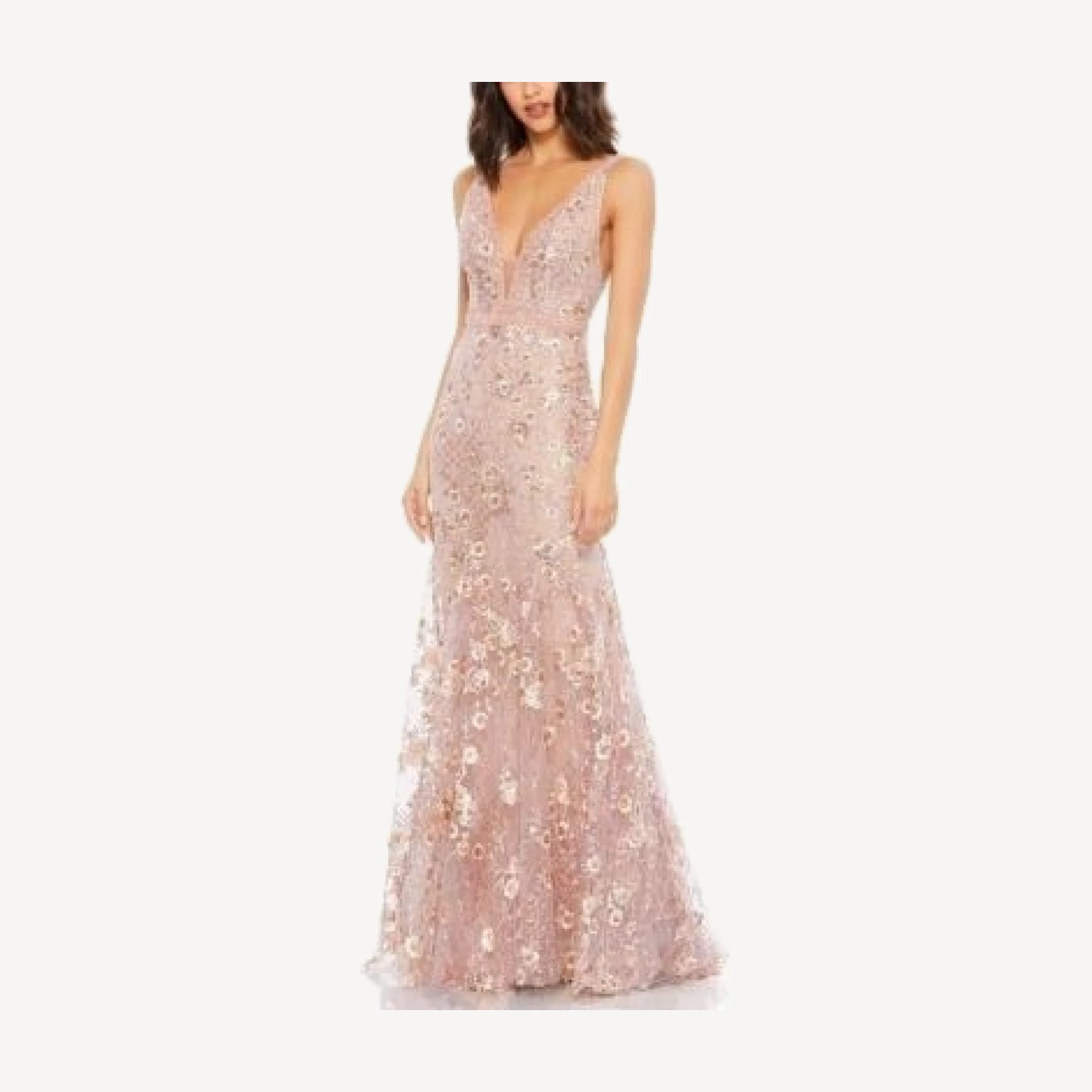 Mac Duggal Floral Embellished Sleeveless Plunge Neck Gown