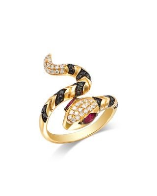 Bloomingdale's Fine Collection Ruby & Black & White Diamond Snake Bypass Ring in 14K Yellow Gold