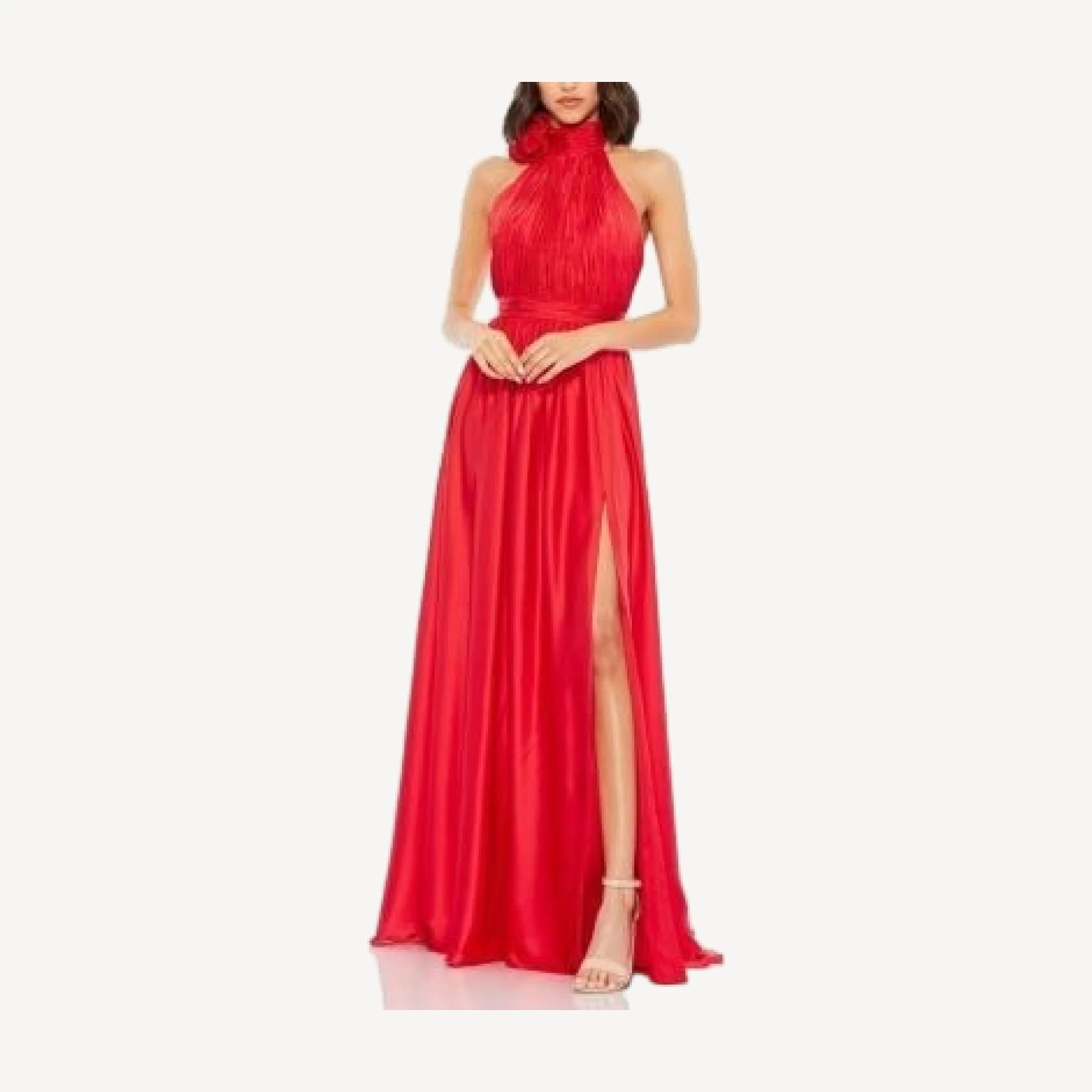 Mac Duggal Soft Tie Halter Neck High Slit Gown