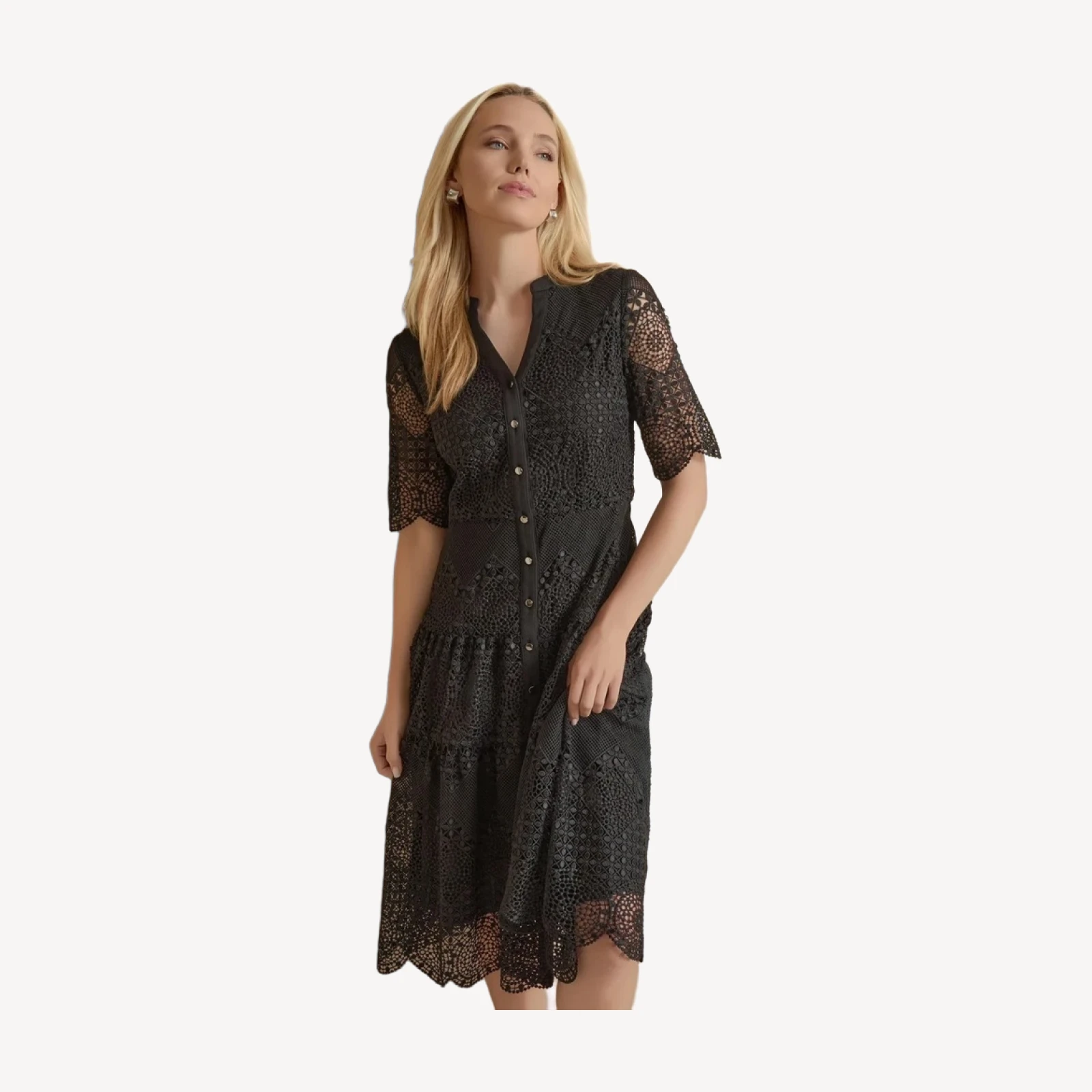 A-Line Tiered Laced Woven Midi Dress