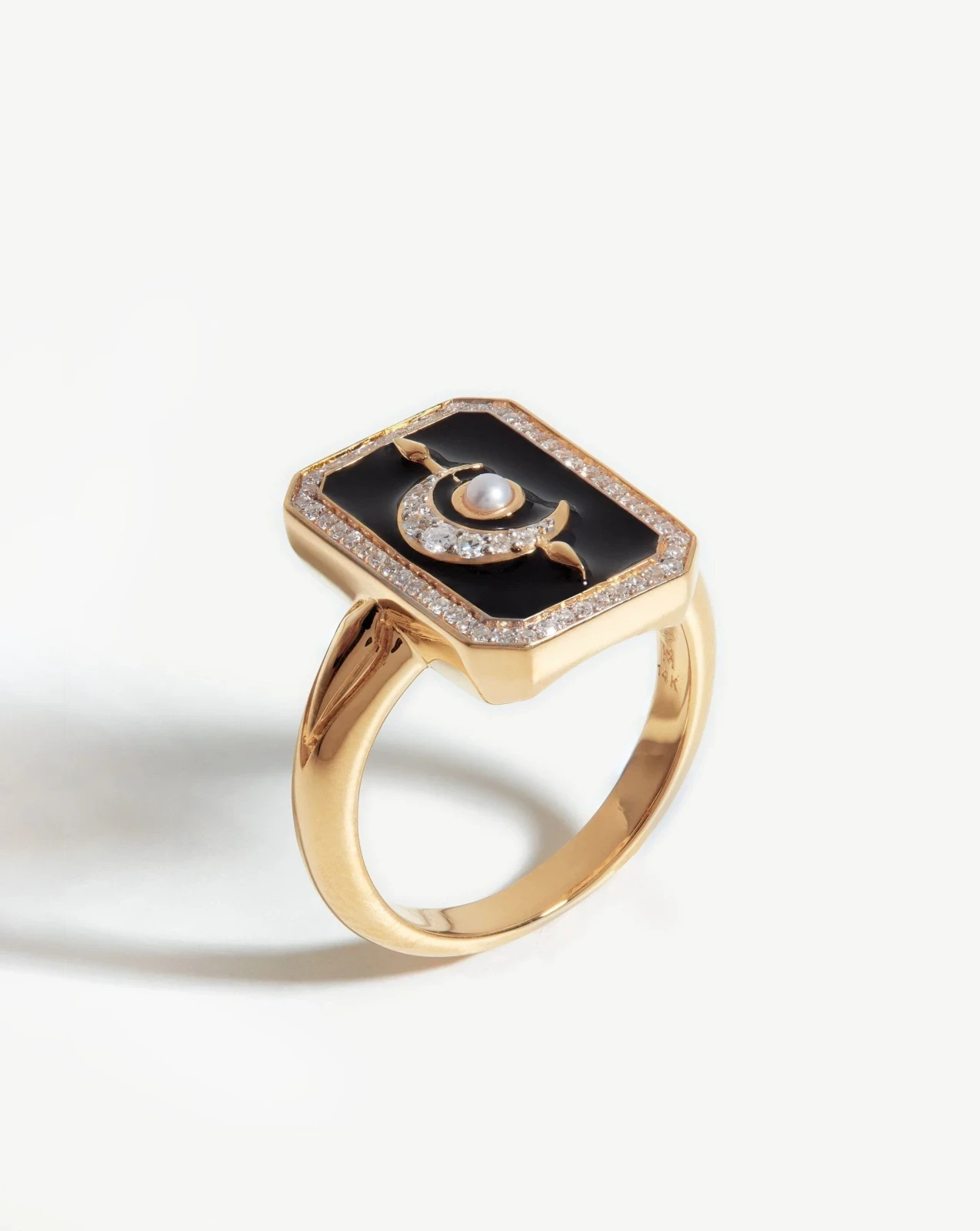Harris Reed Solid Gold Lunar Ring | 14ct Solid Gold/Diamond & Black Enamel
