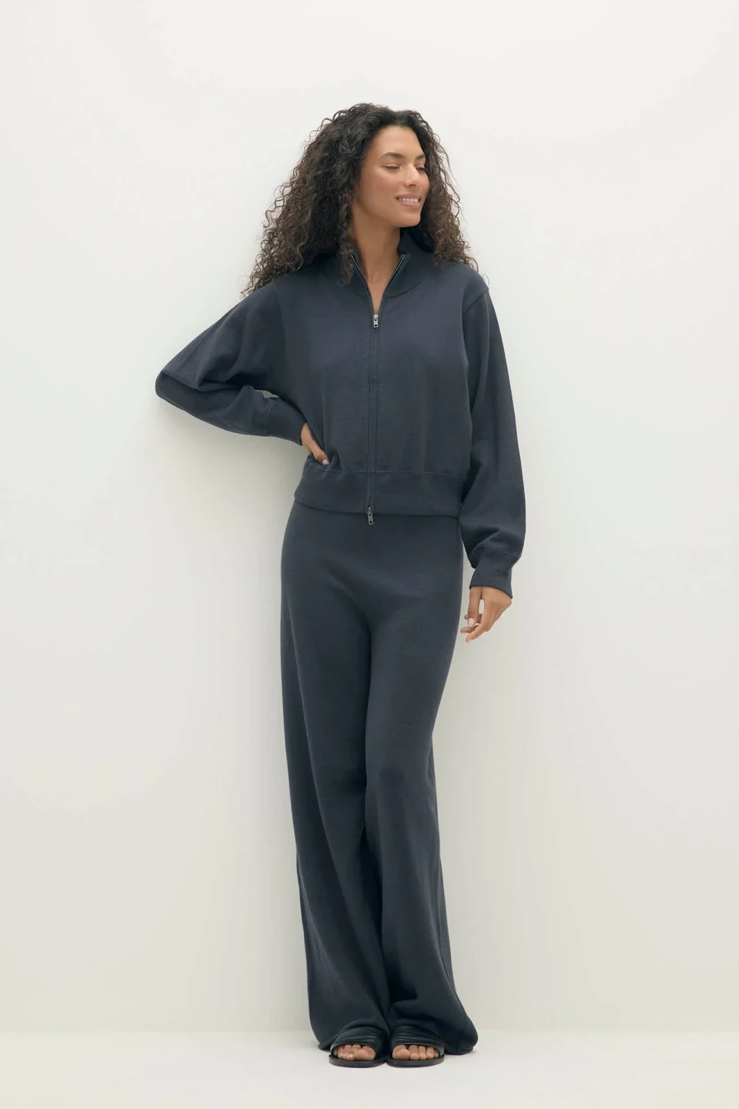 ALINA COTTON CASHMERE TRACK JACKET - NAVY