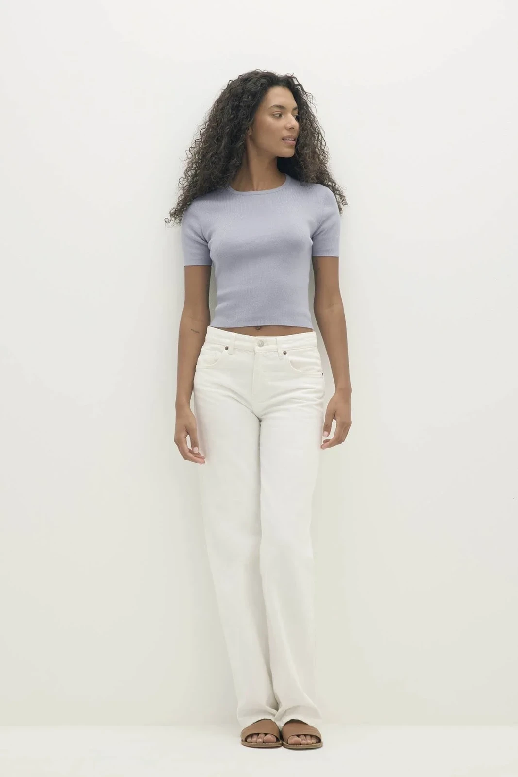 AMEY COTTON CASHMERE TEE - BLUE FOG