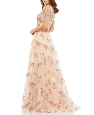 Mac Duggal Embellished Illusion Cap Sleeve A Line Gown