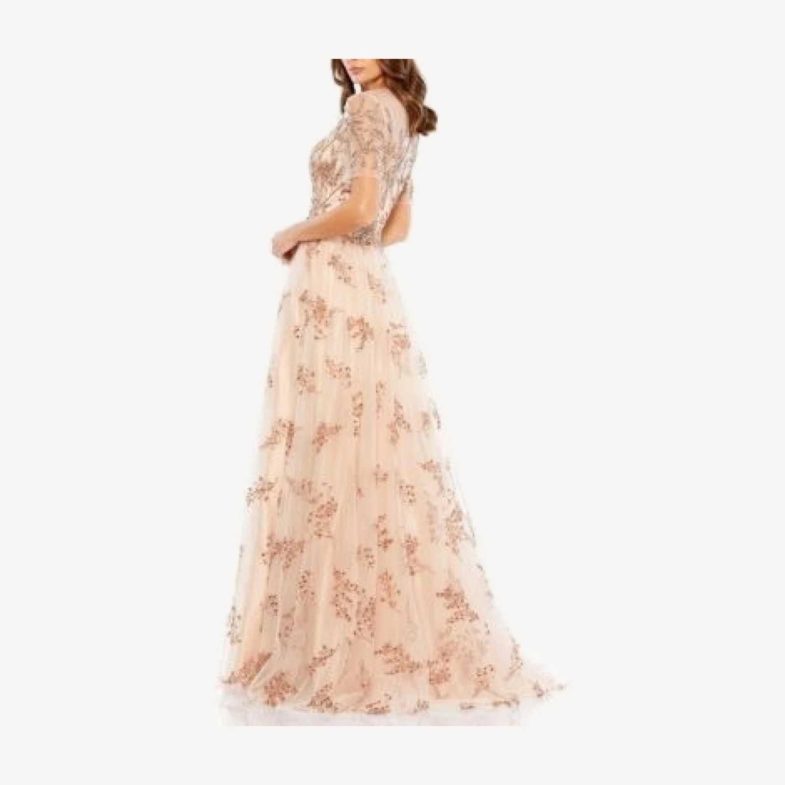 Mac Duggal Embellished Illusion Cap Sleeve A Line Gown
