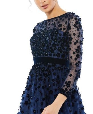 Mac Duggal Embellished Illusion High Neck Long Sleeve Fit & Flare