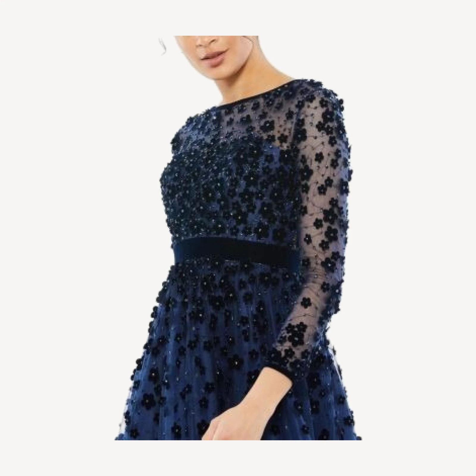 Mac Duggal Embellished Illusion High Neck Long Sleeve Fit & Flare