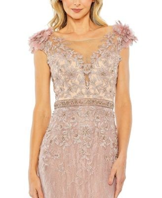 Mac Duggal Embroidered Illusion Appliqued Bodice Trumpet Gown