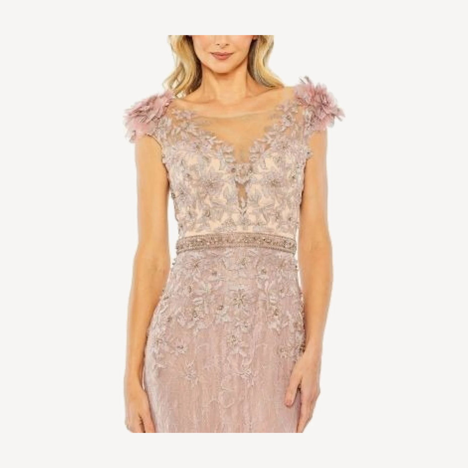 Mac Duggal Embroidered Illusion Appliqued Bodice Trumpet Gown