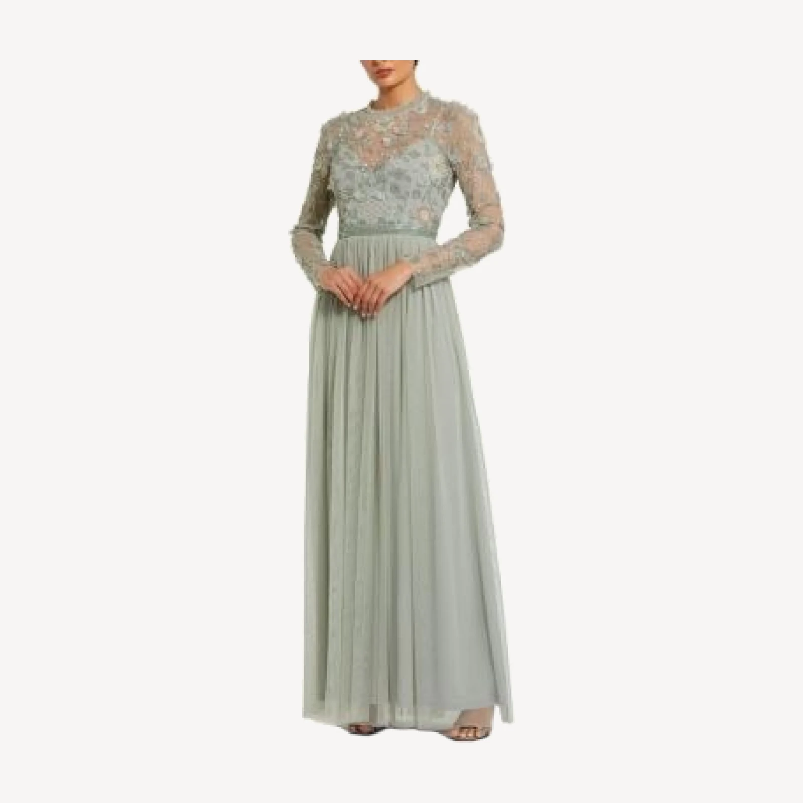 Mac Duggal Embellished Illusion High Neck Long Sleeve Gown