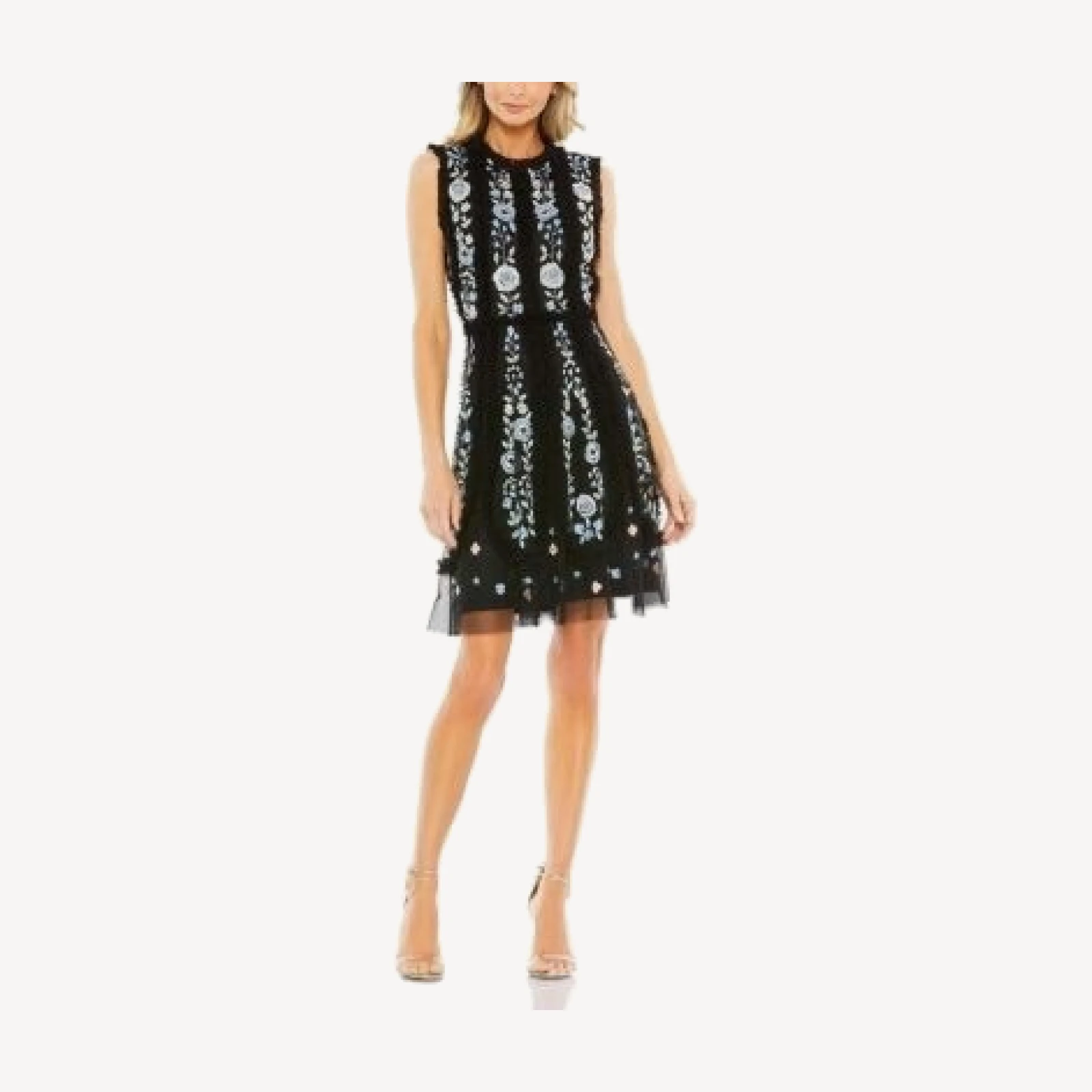 Mac Duggal Sleeveless High Neck Embroidered Mini Dress